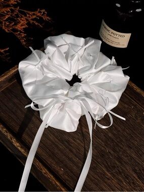 White Satin Ribbon Scrunchie Hair Tie